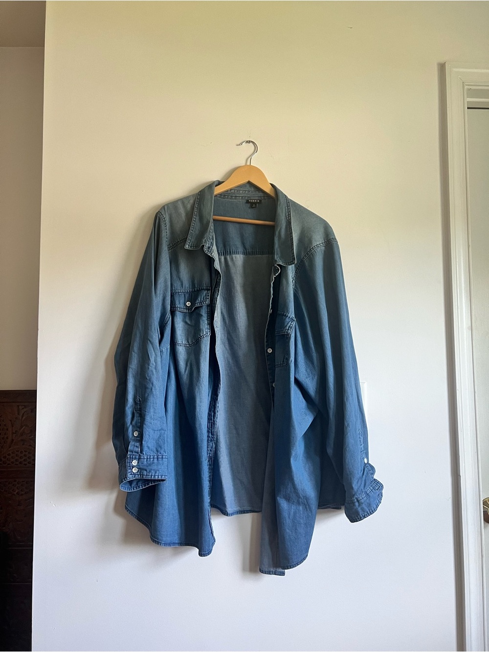 Torrid size 6 or 30W Classic Blue Denim Shirt - Relaxed Fit - Picture 7 of 12